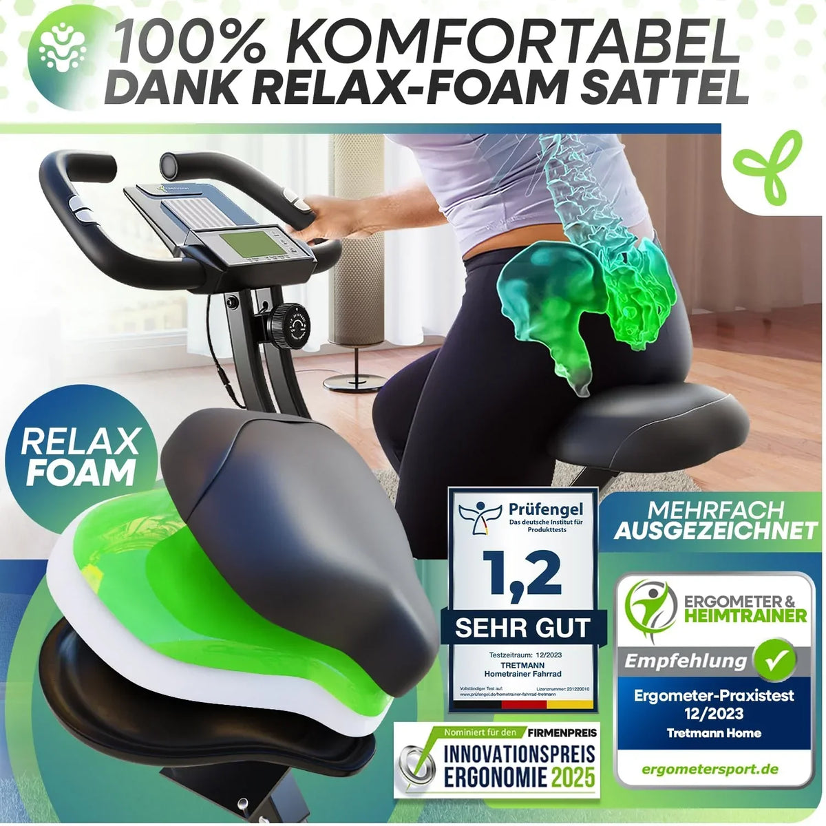 Bicicleta estática plegable Tretmann Home con resistencia magnética de 16 niveles, asiento acolchado y capacidad de carga de 150 kg