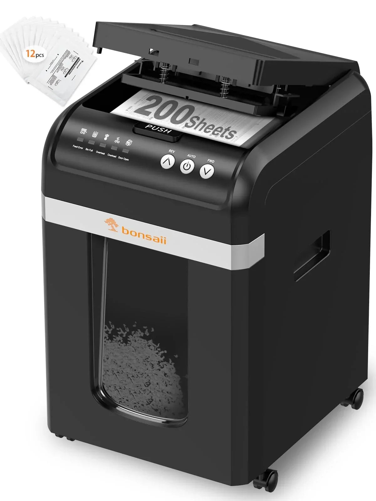 Destructora de papel bonsaii AutoFeed 200 hojas P4 microcorte 60 min, depósito extraíble de 31 L, silenciosa 58 dB C283