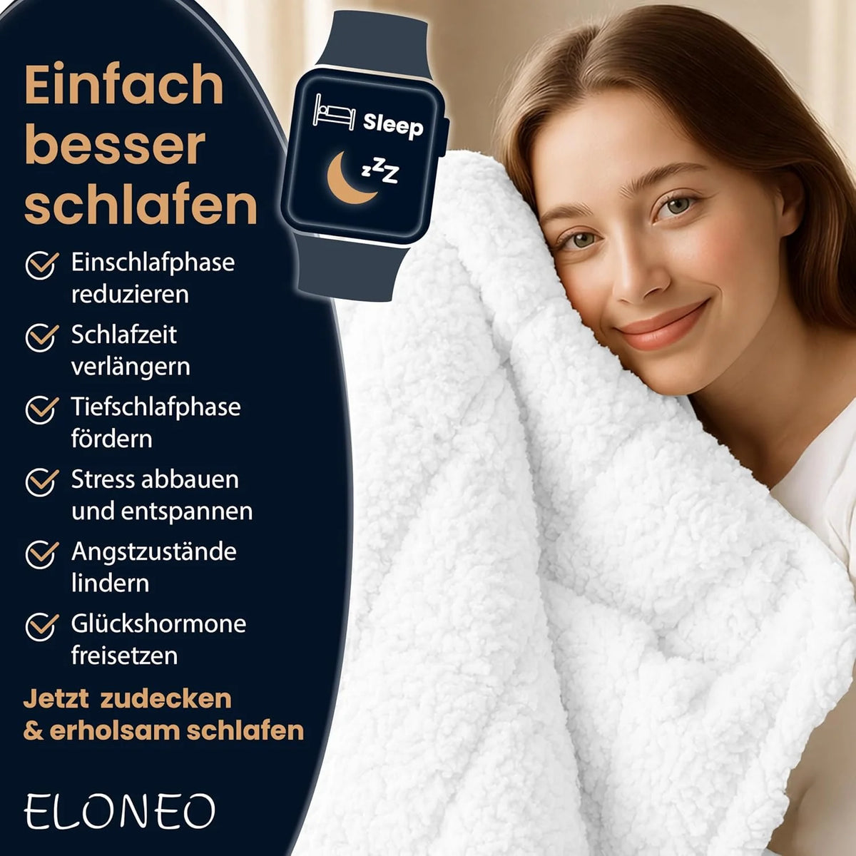 ELONEO koc obciążeniowy Sherpa Fleece 200x200 cm z 11 kg, certyfikowany Oeko-Tex, koc obciążeniowy, koc relaksacyjny i koc przeciwstresowy, biały