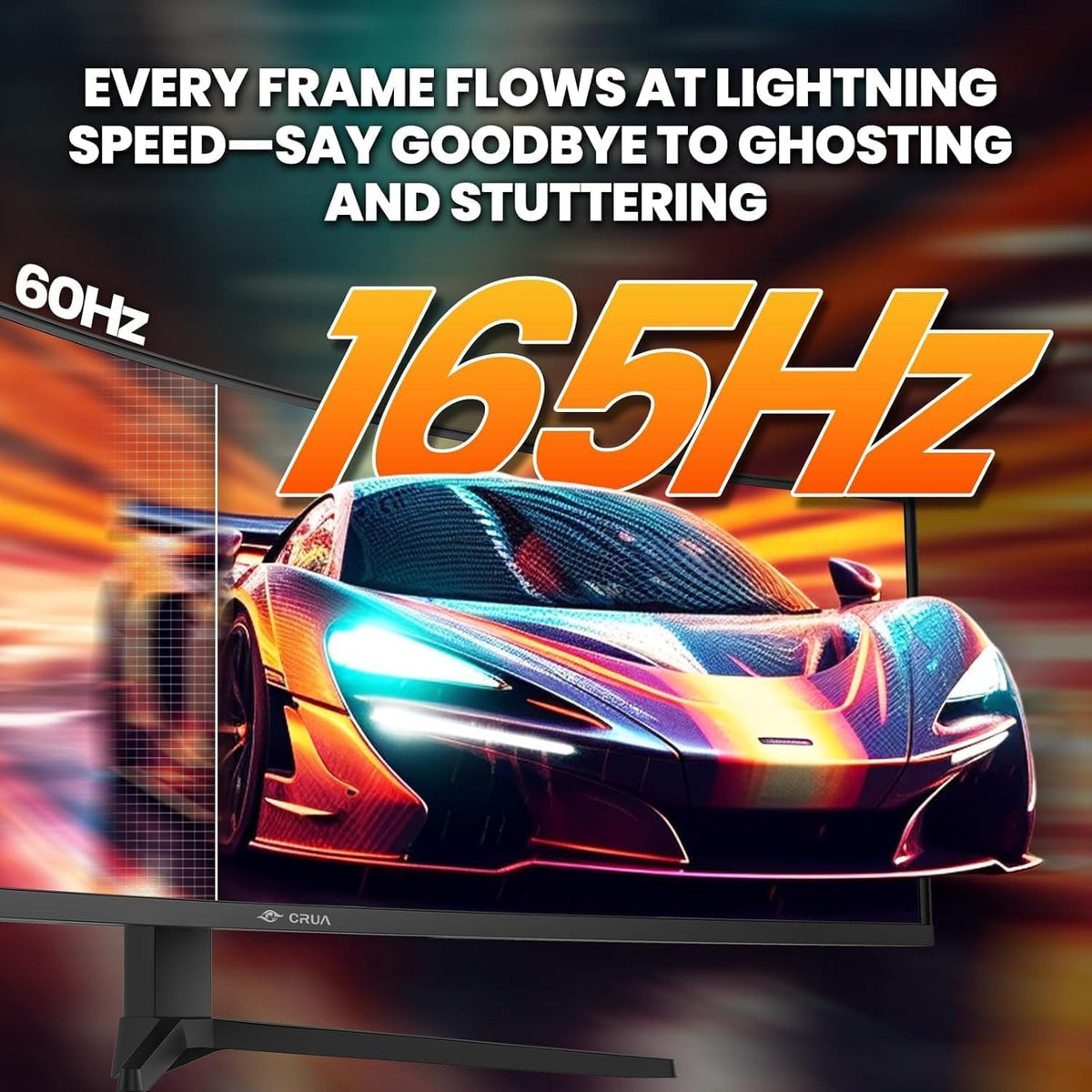 Monitor Gaming Curvo CRUA de 49" Ultra-Wide 32:10 DFHD 3840x1080, 165Hz/144Hz, 1500R, AMD FreeSync, 120% sRGB, HDR10, Ajustable en Altura, HDMI 2.0 * 2 y DP * 2, Montaje en Pared – Negro
