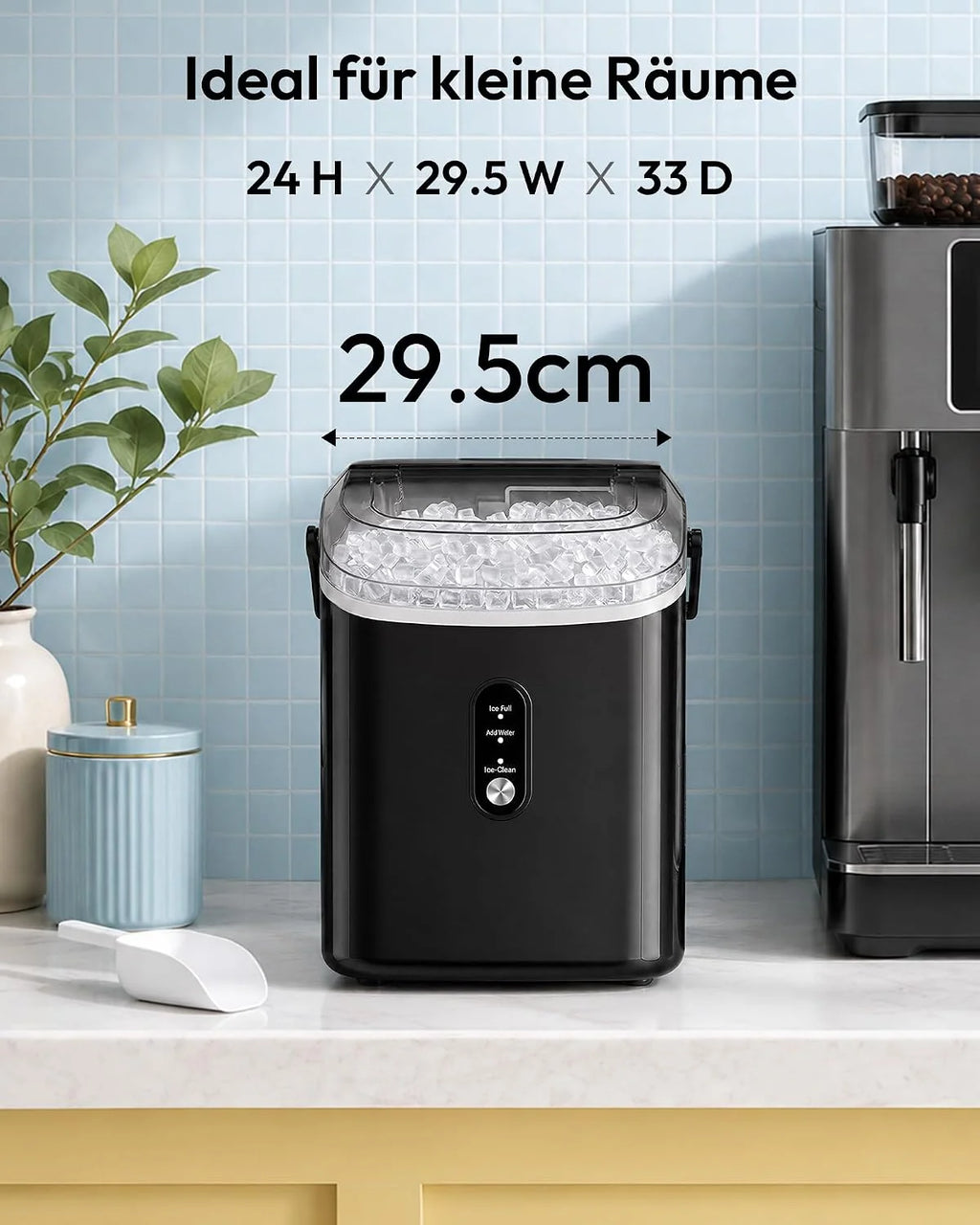 EUHOMY Kostkarka do lodu, 15 kg/24 h, produkcja w 6 minut, maszyna do robienia lodów, automatyczne czyszczenie, 120 W, czujnik podczerwieni, energooszczędna, czarna