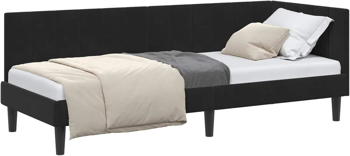 Aksamitna narożna z zagłówkiem minimalistyczna Czarny 80 x 200 cm