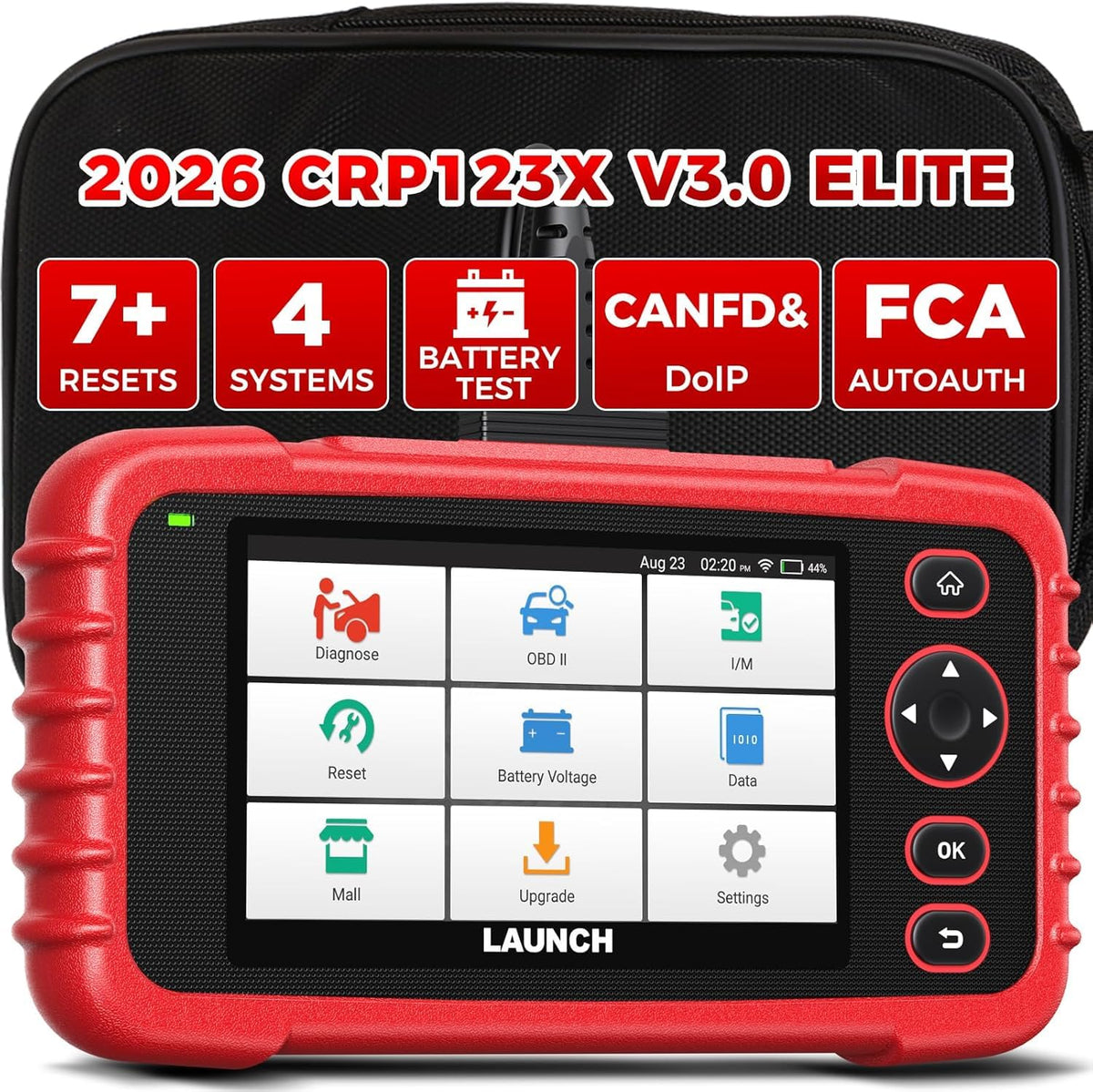 Escáner de diagnóstico OBD2 para coche para ABS, SRS, motor, transmisión, 7 funciones de restablecimiento, AutoVIN