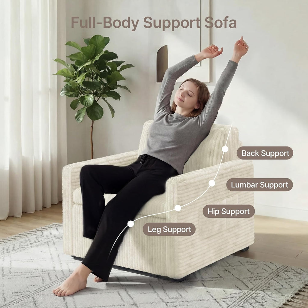 Sillón cama 3 en 1 Xbro con función de descanso, sofá cama individual extraíble, sofá cama con función de descanso, sillón cama de pana con cojín, sofá plegable para salón, dormitorio, beige