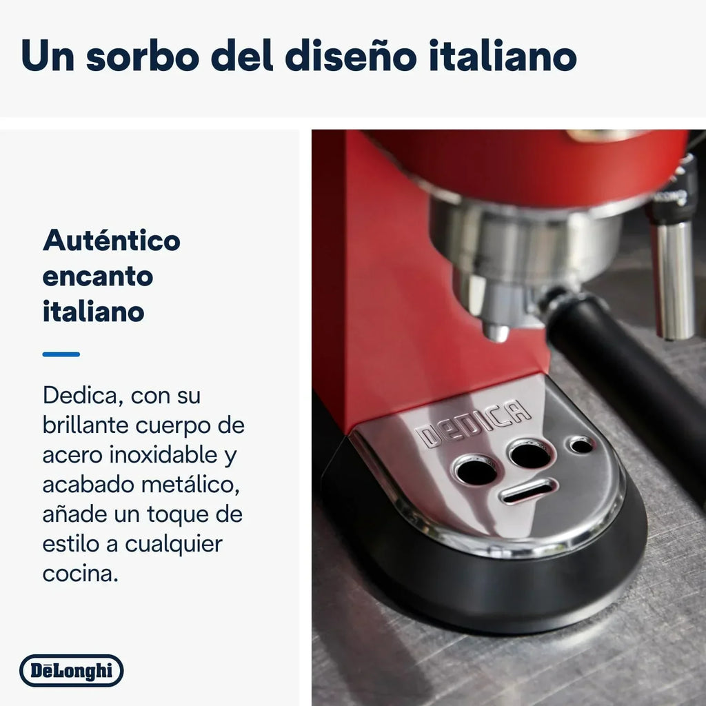 De'Longhi Dedica – Cafetera de bomba de acero inoxidable para café molido o monodosis, espresso y capuchino, depósito de 1,3 litros, sistema antigoteo, modelo EC685.M, color metal