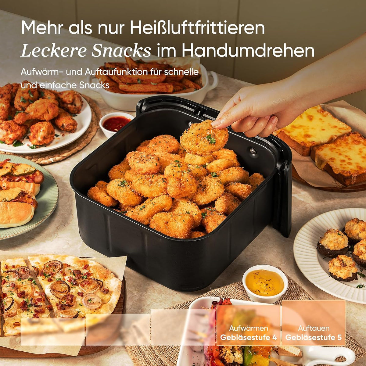 COSORI Frytkownica beztłuszczowa 9-w-1, Air Fryer XXL 6 l. Cichy silnik DC (5 prędkości), grill, pieczenie, fermentacja, suszenie, rozmrażanie, 87 przepisów, do 64% oszczędności energii