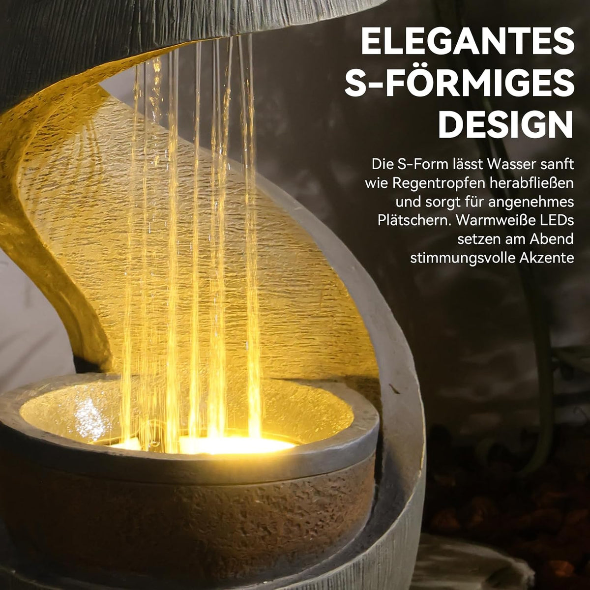 Fuente de jardín Bumilgar, fuente ornamental, fuente de interior, fuente con luz LED, cascada, juego de agua para jardín, balcón, terraza, 82 cm