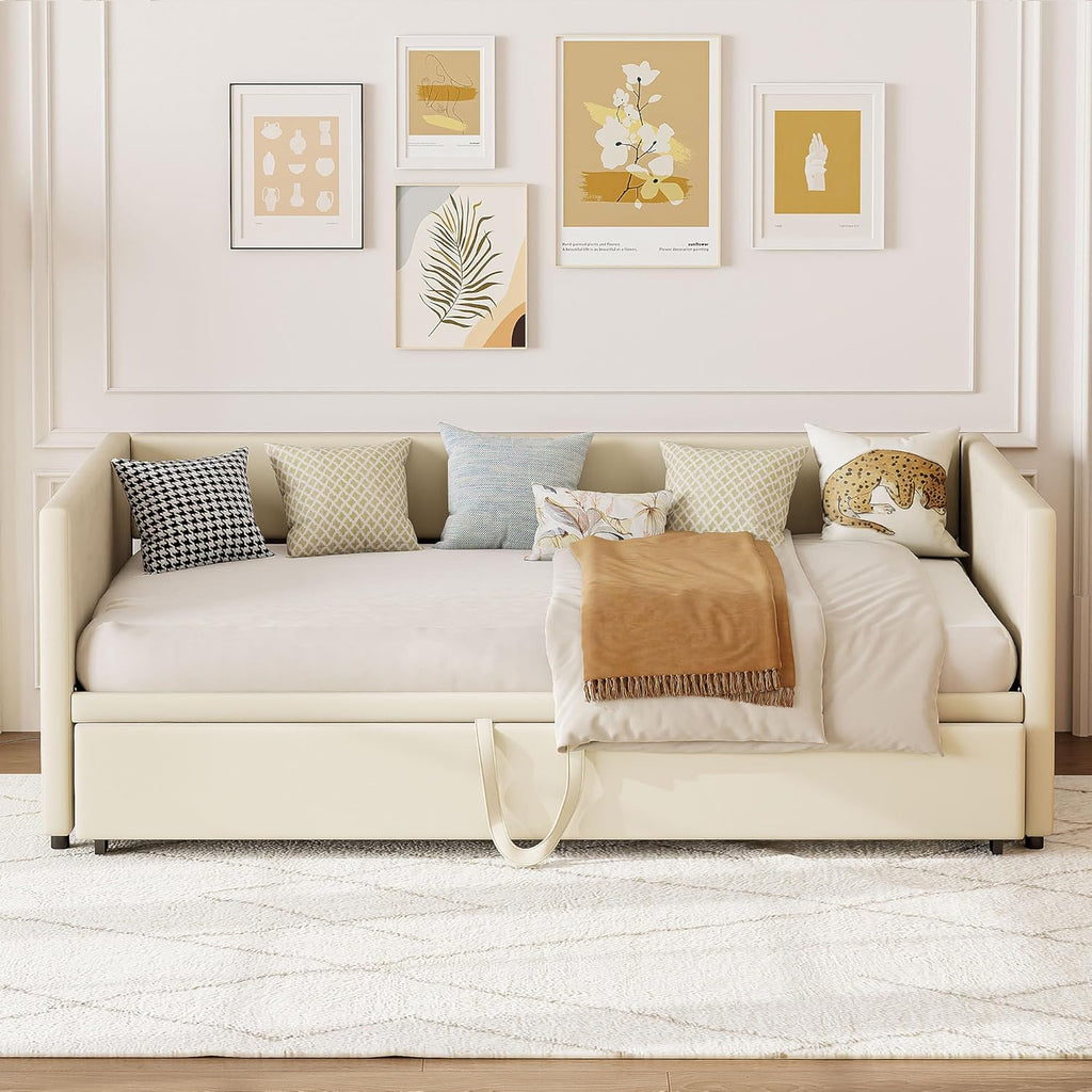 Sofá cama de 200 cm de ancho, sofá cama extraíble, cama abatible con sofá, cama Murphy de 90/180 x 200 cm, cama tapizada tipo diván extraíble con somier, cama de matrimonio, tela de terciopelo, sin colchón (beige)