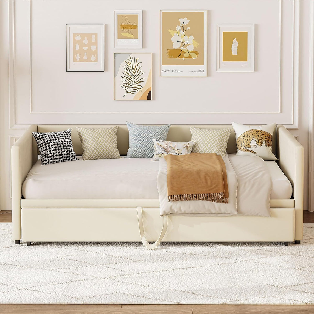 Sofá cama de 200 cm de ancho, sofá cama extraíble, cama abatible con sofá, cama Murphy de 90/180 x 200 cm, cama tapizada tipo diván extraíble con somier, cama de matrimonio, tela de terciopelo, sin colchón (beige)