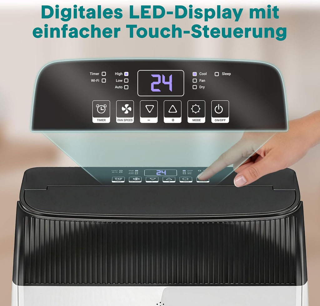 SereneLife Klimaanlage mit Abluftschlauch- Mobil, 14000 BTU WLAN, 3-in1- Kühlen Entfeuchten Venitlieren, Klimagerät mit Fensterkit, LED display, Leise und Schlafmodus, Timer und Rollen, bis 45m²