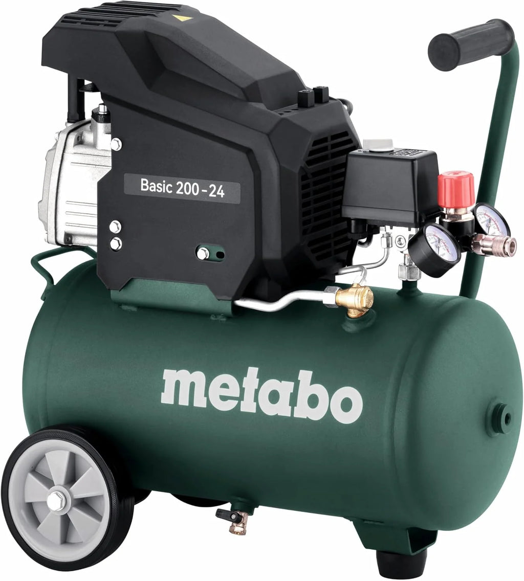 Metabo Mega 700-90 D kompresor (11 bar, 4 kW, ilość dostawy 450 l/min, rozmiar kotła 90 l, gumowane koła, kółka skrętne, akcesoria warsztatowe) 601522000