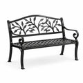 Banco de jardín de metal negro con adornos