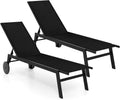 COSTWAY Juego de 2 tumbonas con ruedas, tumbona de jardín con respaldo ajustable y tejido de secado rápido, tumbona con ruedas con capacidad de carga de 150 kg, silla reclinable para jardín, balcón, terraza (negro)
