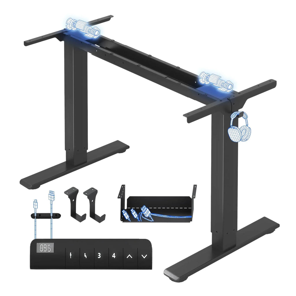 FLEXISPOT Base de mesa ajustable en altura E1 Pro motor dual, gestión de cables, pantalla LED de altura, 4 memorias, oficina, hogar.