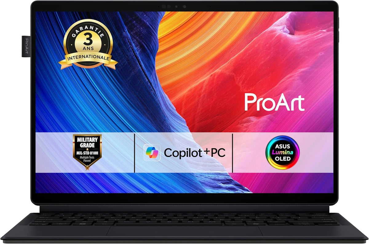 ASUS ProArt PZ13 OLED; Copilot+ PC HT5306QA-LX012W 13 pulgadas 3K Portátil (Procesador Snapdragon X Plus X1P 42 100 3.4GHz, 16GB LPDDR5X RAM, 1TB M.2 NVMe 4.0 SSD, Windows 11 Home) - Teclado AZERTY