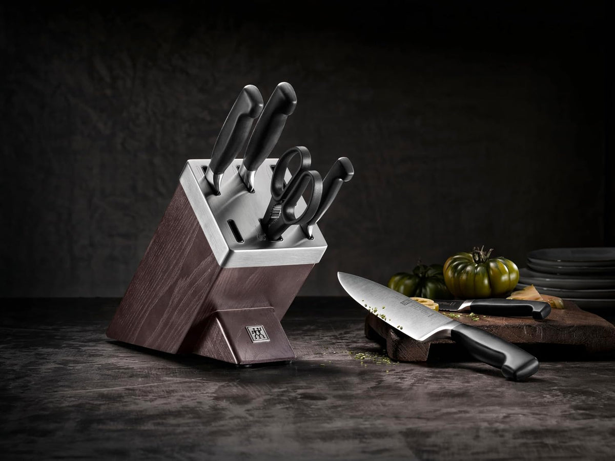 ZWILLING Vier Sterne Bloque de cuchillos autoafilable, hecho en Alemania | 7 piezas, acero especial inoxidable, marrón