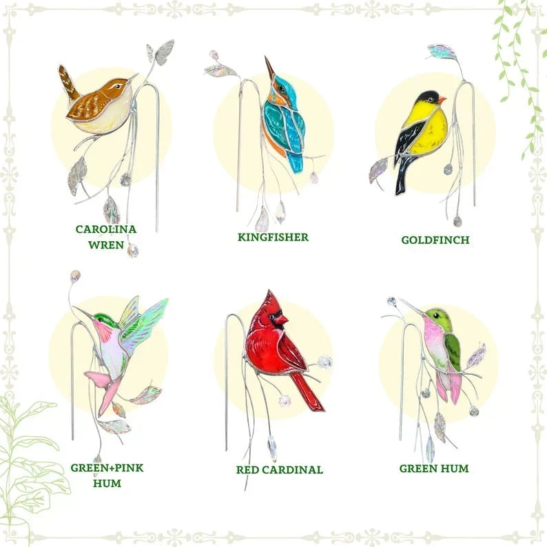 Estaca de jardín con atrapasueños de cristal de martín pescador - Decoración de vitral - Hecho a mano 4x6,5 pulgadas