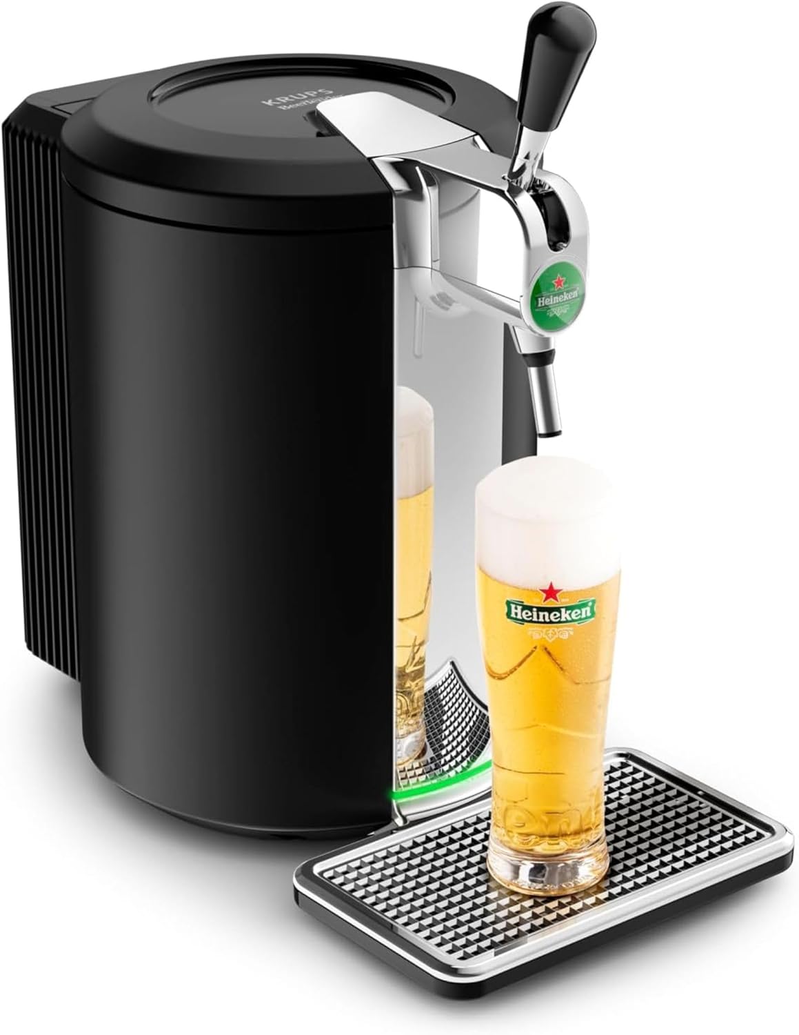 Krups Beertender Tirador de Cerveza, Barriles de 5 L, Marcas del grupo Heineken, Indicador luminoso, Temperatura y espuma perfectas, Cerveza fresca, Fácil instalación, Compacto negro VB450E10