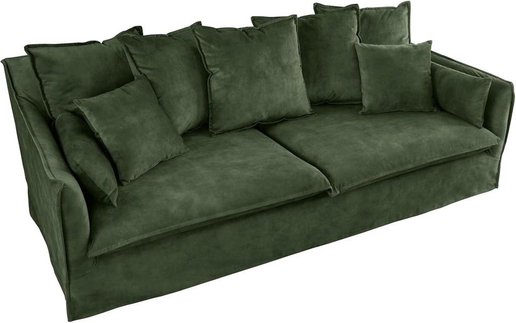 Riess Ambiente Sofá grande de 3 plazas Heaven 200 cm, terciopelo verde oscuro, funda lavable, sofá con funda, sofá esquinero, sofá de terciopelo