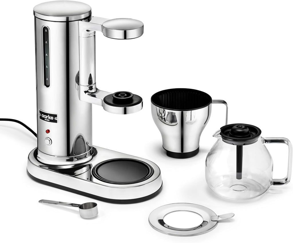 Aarke Cafetera de goteo – Cafetera eléctrica, jarra de cristal, función de mantenimiento de calor, capacidad de 10 tazas, 250 ml - 1,25 l, diseño moderno, cafetera para café de filtro, con certificación ECBC.