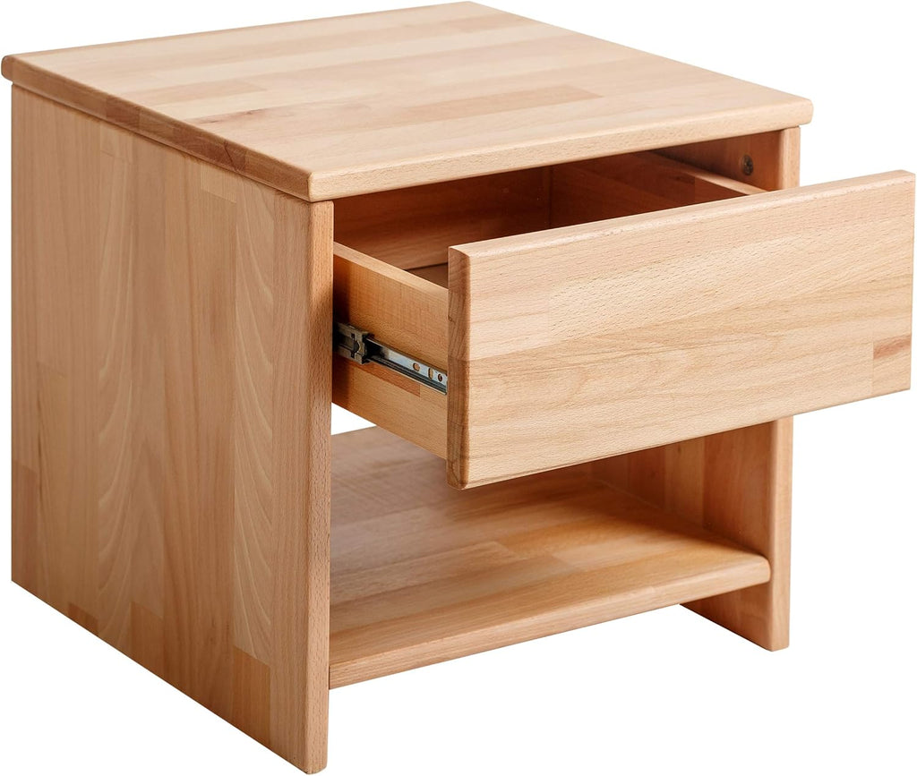 Cama para personas mayores Krok Wood SiSi de madera maciza (haya, 90 x 200 cm + mesita de noche)