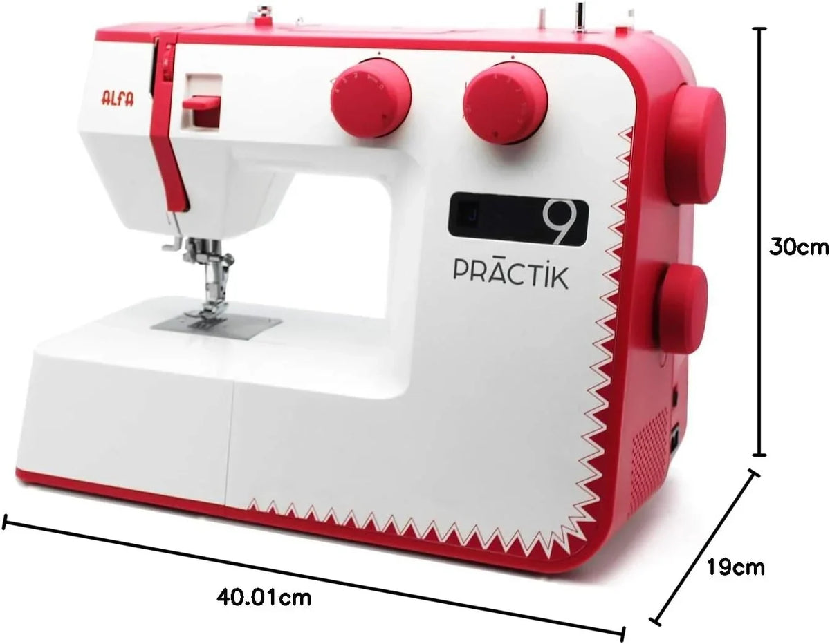 Máquina de coser Alfa Practik 9, 34 puntadas, luz LED, chasis metálico