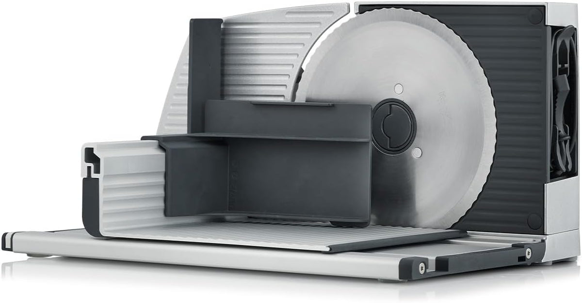 GRAEF. MYtiny MT1000 - Cortadora universal plegable, fabricada en Alemania, totalmente metálica, cuchilla de filo ondulado de 170 mm, grosor de corte 0-15 mm, motor de bajo consumo de 170 W, cortadora de pan plegable, compacta, color plata