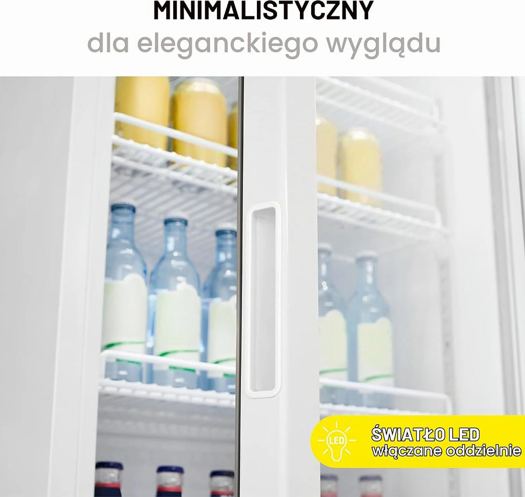 Bomann® Lodówka ze szklanymi drzwiczkami | lodówka na napoje zamykana | 6 półek z regulacją wysokości | 30 kg na półkę | 347 litrów | duża lodówka na butelki z oświetleniem LED | KSG 7351 biała