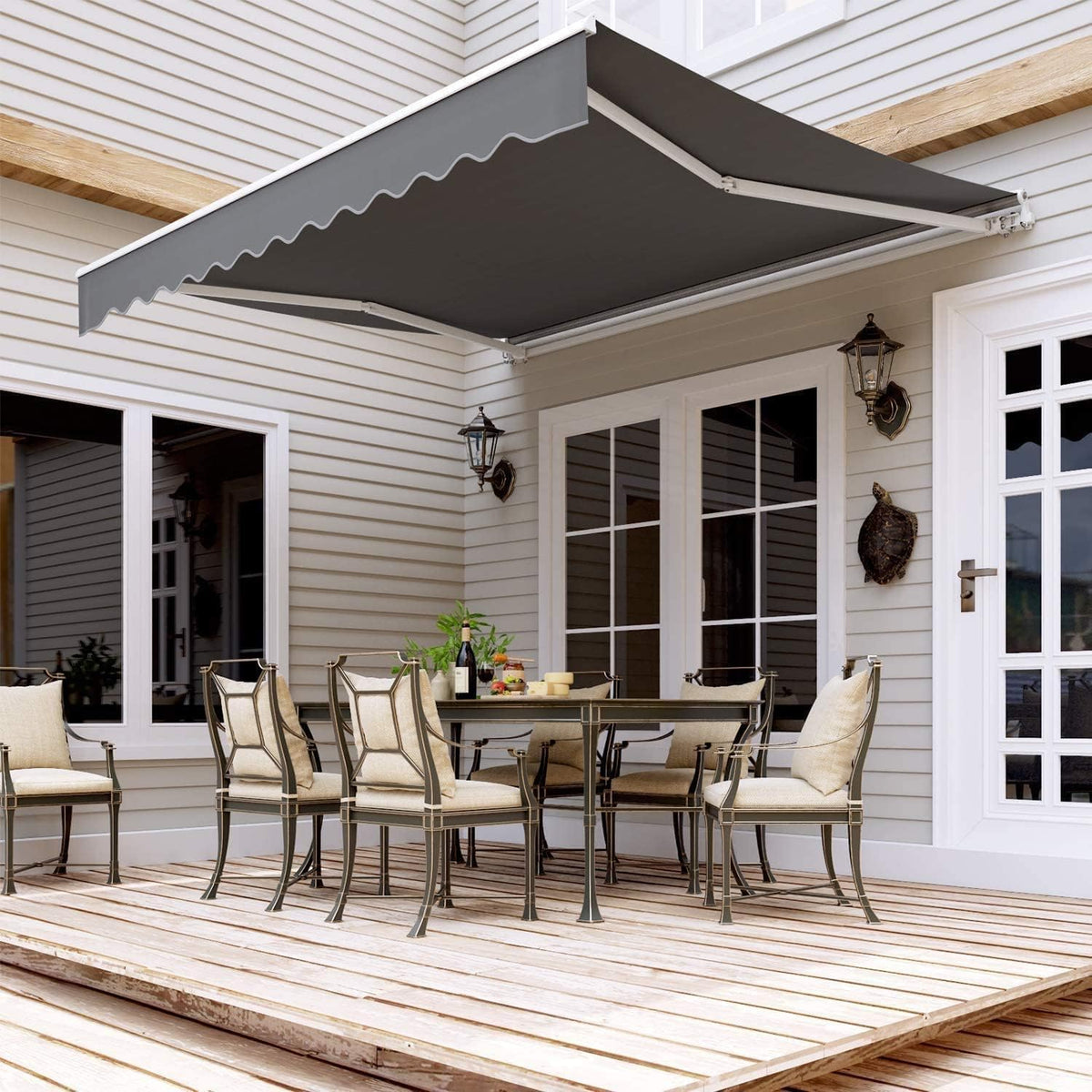 Toldo articulado manual, 300 x 250 cm, toldo de brazos extensibles, toldos, ajustable, con protección UV, resistente a la lluvia, para terrazas exteriores, balcones, antracita