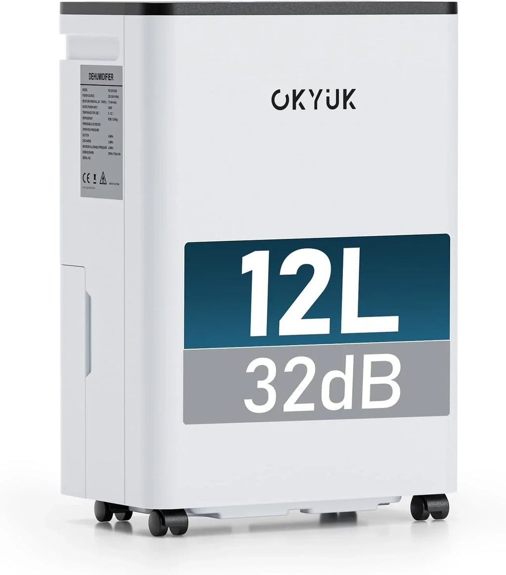 Deshumidificador eléctrico de 12 L PD12R-03DE con pantalla digital, depósito de agua de 2,5 L, temporizador y apagado automático