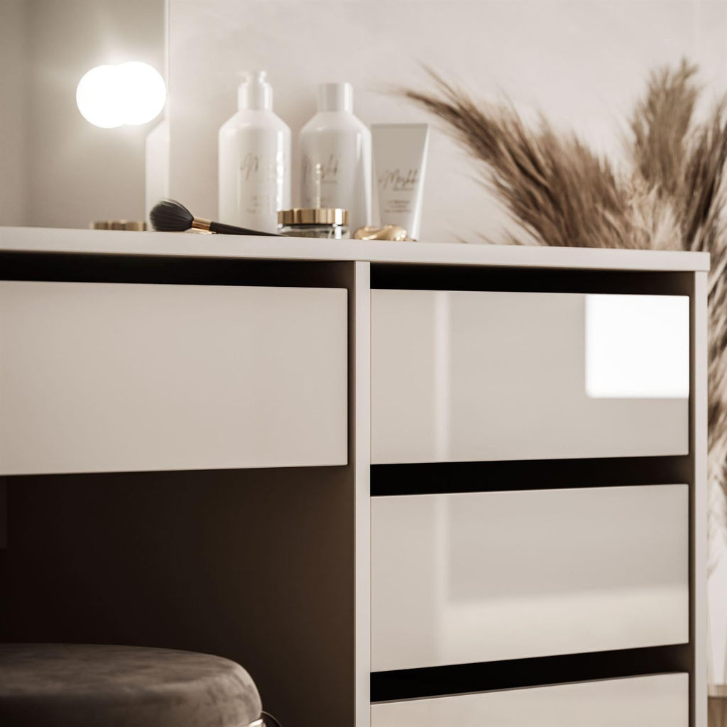 Tocador Lookway MADA Elite II con espejo LED – Elegante cachemira o blanco de alto brillo, montaje en pared, cajones espaciosos (cachemira/cachemira de alto brillo)