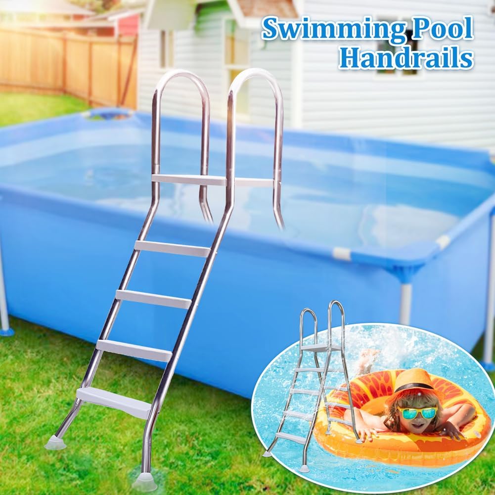 Escalera de piscina de acero inoxidable de 4 peldaños, escalera para piscina elevada, escalera de 132 cm de altura, peldaños de piscina para piscinas elevadas, escalera de piscina con capacidad de carga de 250 kg