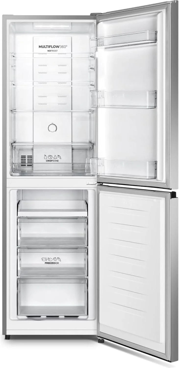 Gorenje NRK418DCS4, lodówko-zamrażarka, wysokość 182 cm, szerokość 55 cm, 256 l (171 l/85 l), Total NoFrost, Multiflow 360°, wymienne drzwiczki, CrispZone, Eco Use, Inox Look [klasa energetyczna D]