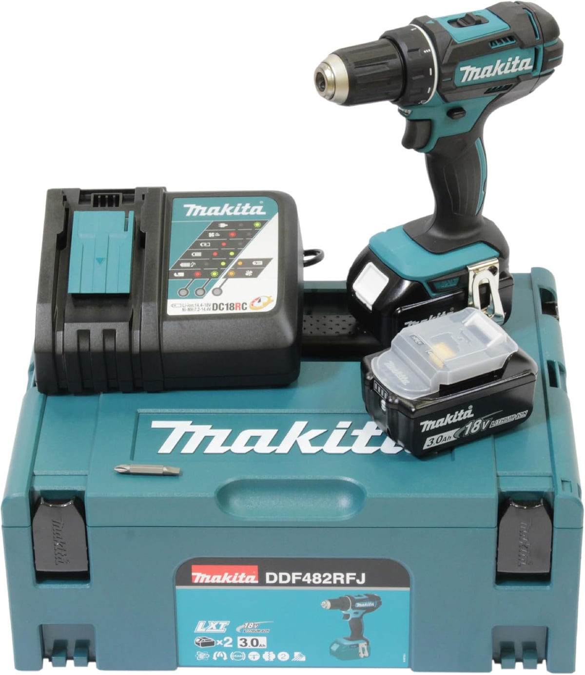 Taladro atornillador a batería DDF482RFJ 18V / 3,0 Ah, 2 baterías + cargador en MAKPAC