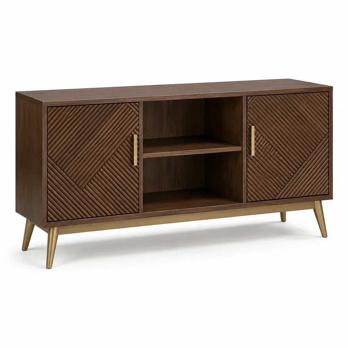 Aparador de madera MDF con patas de metal, marrón, 150x45x75 cm