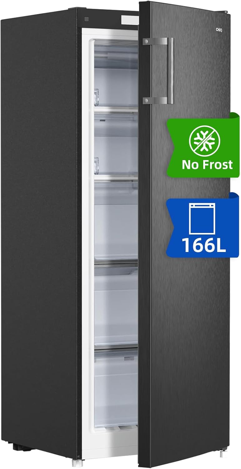 Congelador CHiQ FSD166NE4E 166 L, tecnología No Frost, puerta reversible, acero inoxidable negro, 144 cm de altura