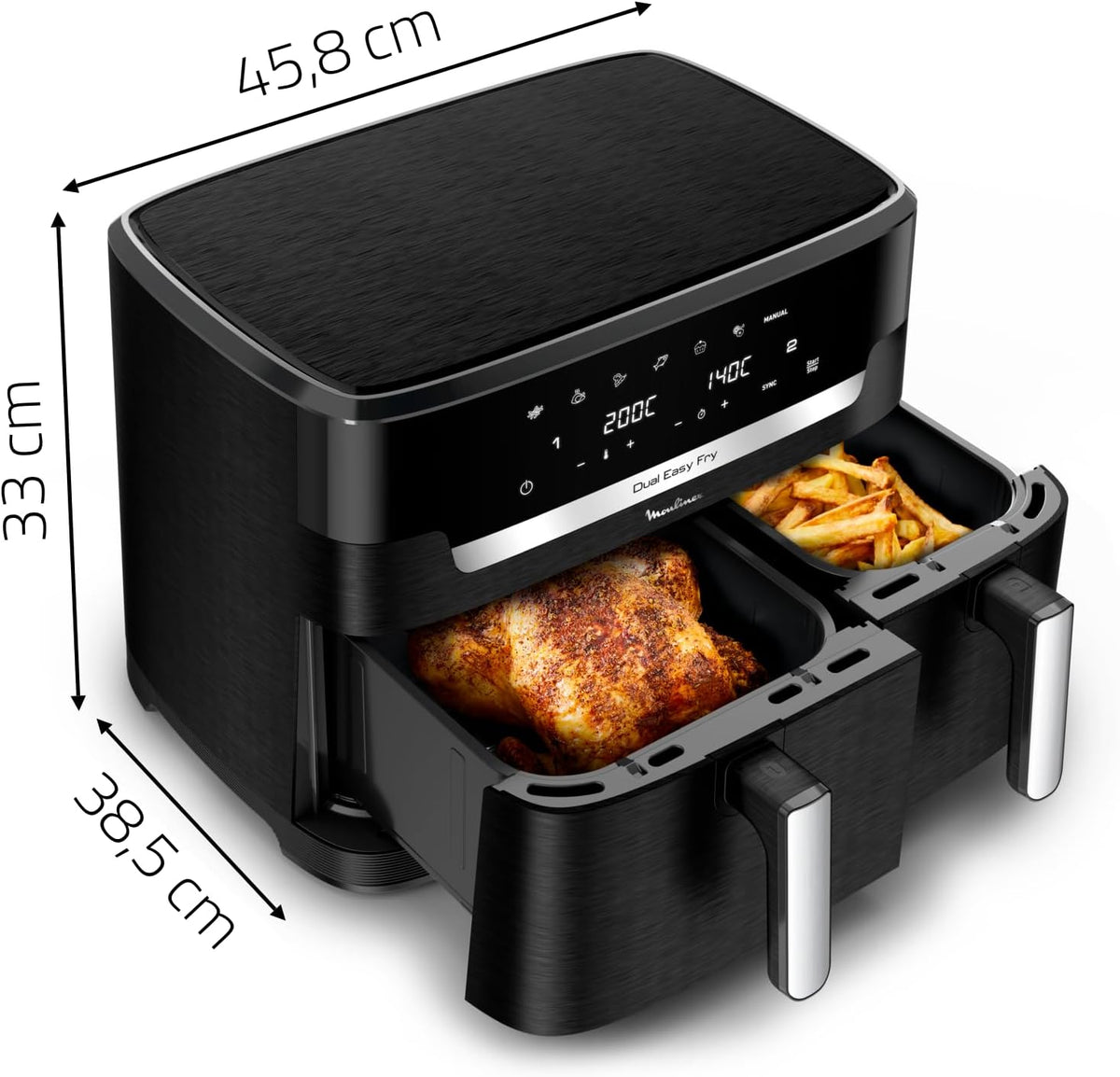 Freidora de aire Moulinex Dual XXL 11L, 8 personas o más, cesta grande hasta 3 kg, 7 programas predefinidos, Dual Easy Fry XXL, EZ9428F0, negro