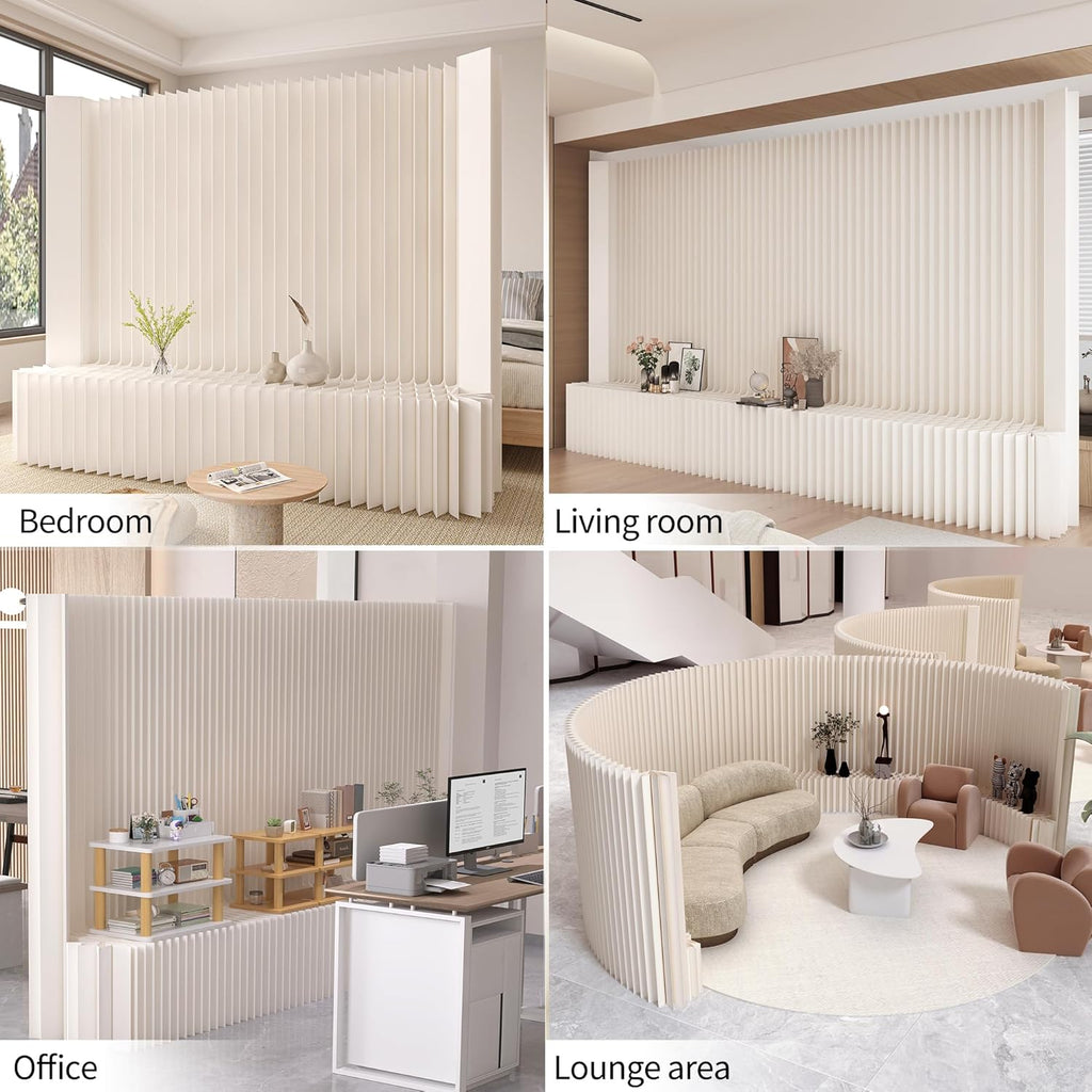 Separador de ambientes plegable con estantería, biombo divisor flexible, ideal para oficina, sala de estar, tiendas, dormitorio, balcón (blanco) (L300 x A43 x H200 cm)