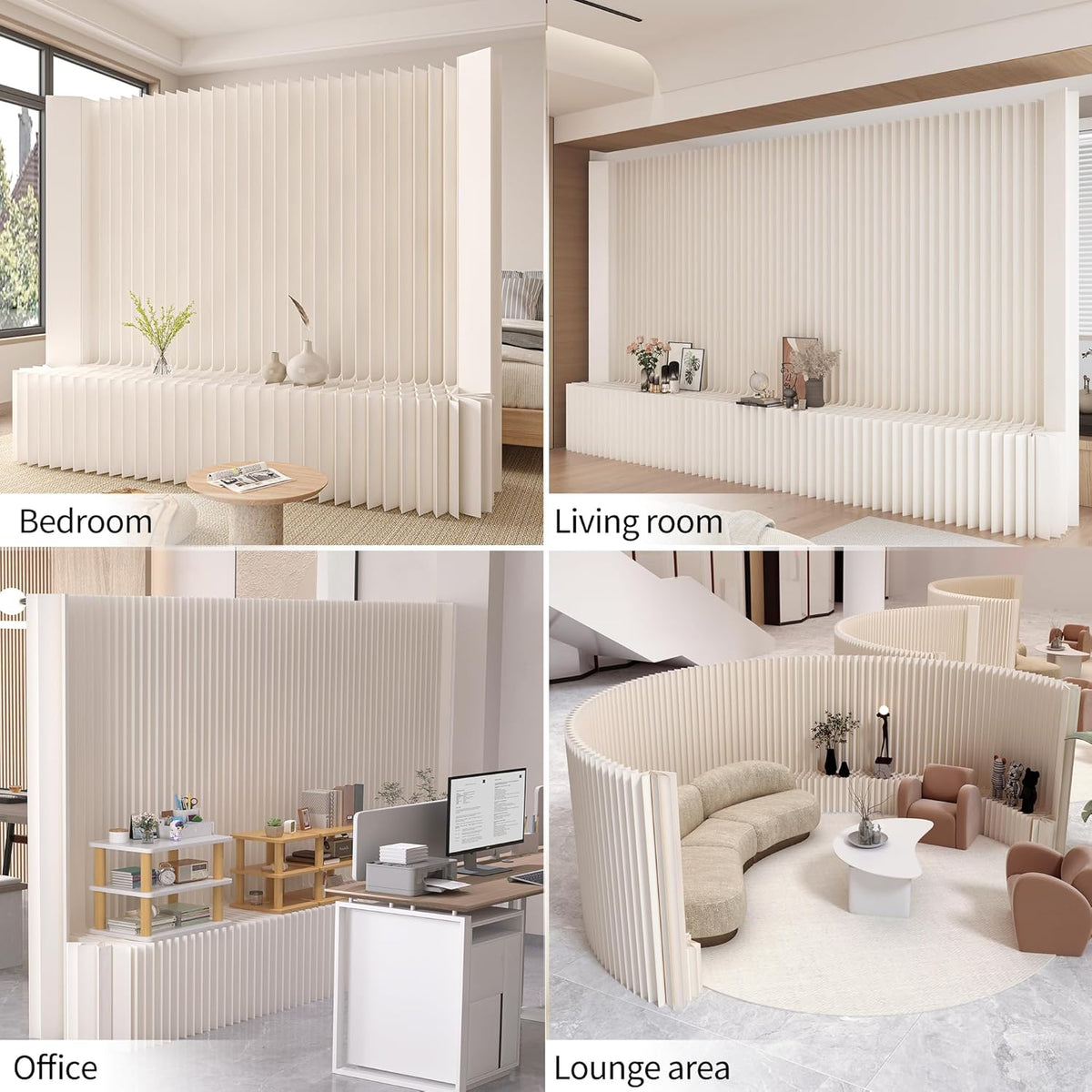 Separador de ambientes plegable con estantería, biombo divisor flexible, ideal para oficina, sala de estar, tiendas, dormitorio, balcón (blanco) (L300 x A43 x H200 cm)