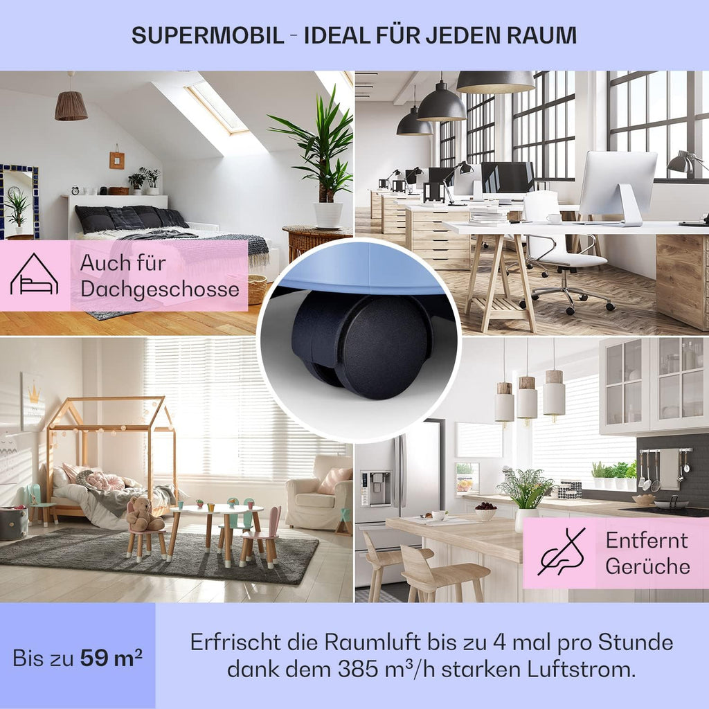 Acondicionador de aire portátil Klarstein con manguera de escape, unidad de climatización 5 en 1, ventilador, deshumidificador, purificador de aire y modo nocturno, control por aplicación, pequeño y portátil, para hogar y oficina, 12000 BTU