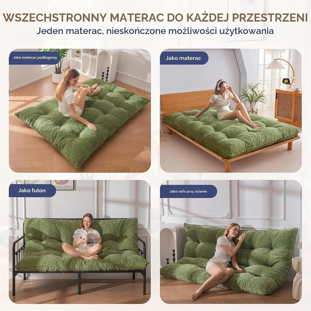 MAXYOYO materac futon, tkanina szenilowa, 15 cm grubości, składany materac futon do kanapy wypełniony strzępioną pianką, szyty guzikiem, praktyczna składana mata podłogowa (bez ramy)
