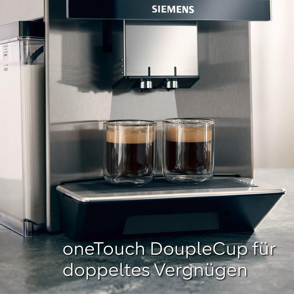 Cafetera superautomática Siemens EQ900 TQ903D03, control por app, pantalla táctil intuitiva, modo barista, AromaBoost, reducción de ruido, molinillo premium, limpieza automática con vapor, 1500 W, acero inoxidable