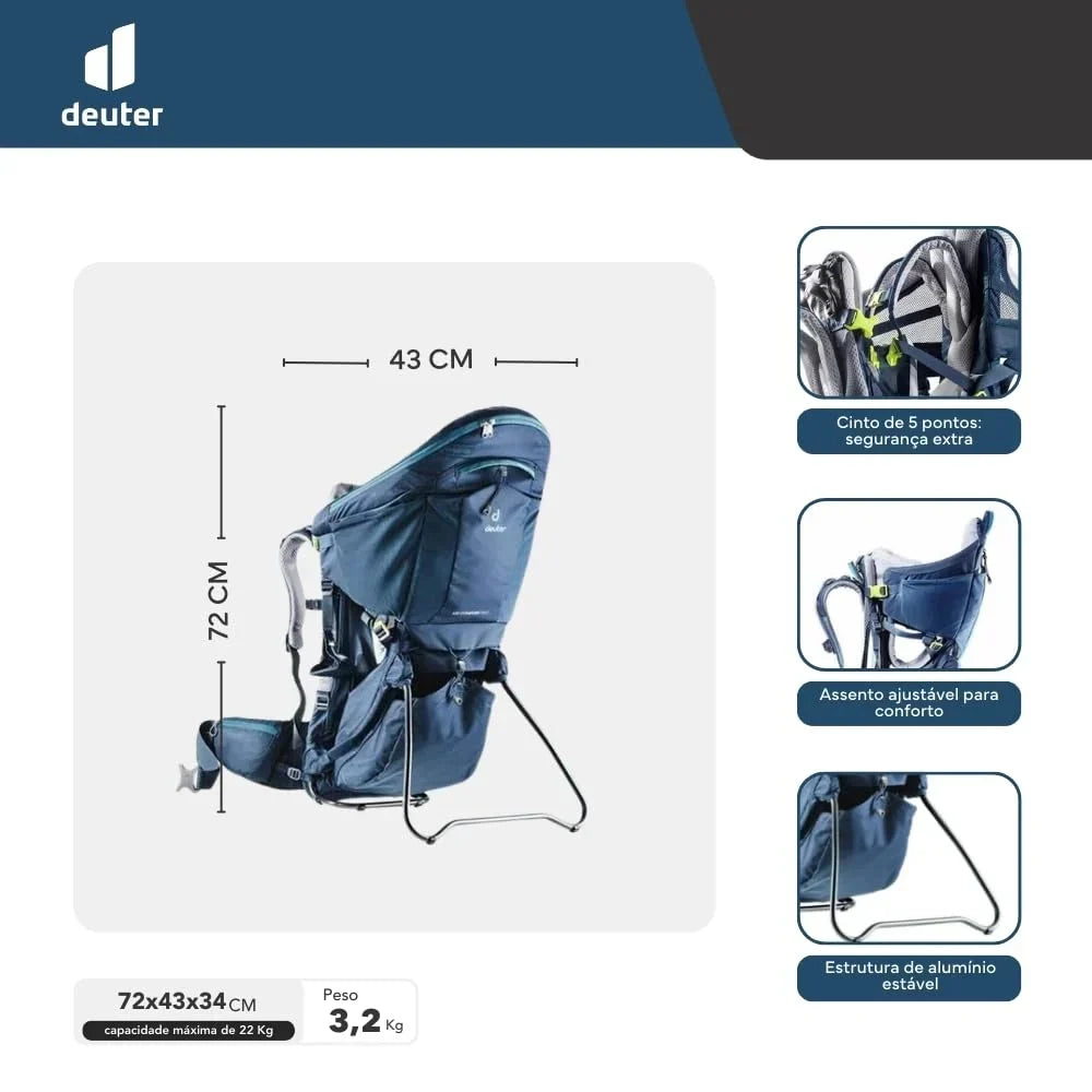Mochila portabebés Kid Comfort con longitud de espalda ajustable, asiento infantil, toldo, aletas de cadera VariFlex, hasta 22 kg, azul
