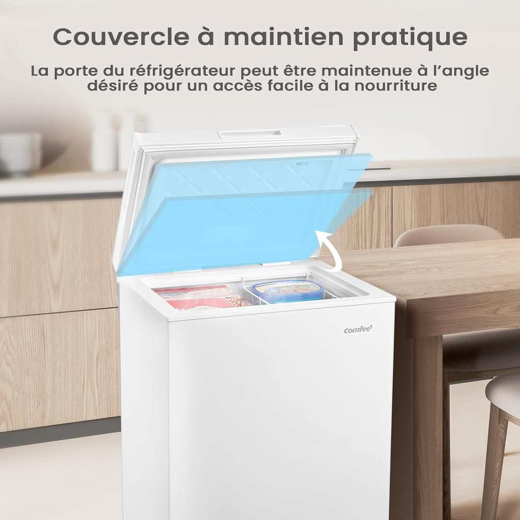 COMFEE' RCC146WH2EU(E) Congelador arcón independiente 143L convertible en congelador/refrigerador, compresor inverter, 4 estrellas, apto para dependencias, garajes y cobertizos, blanco [Clase energética E]