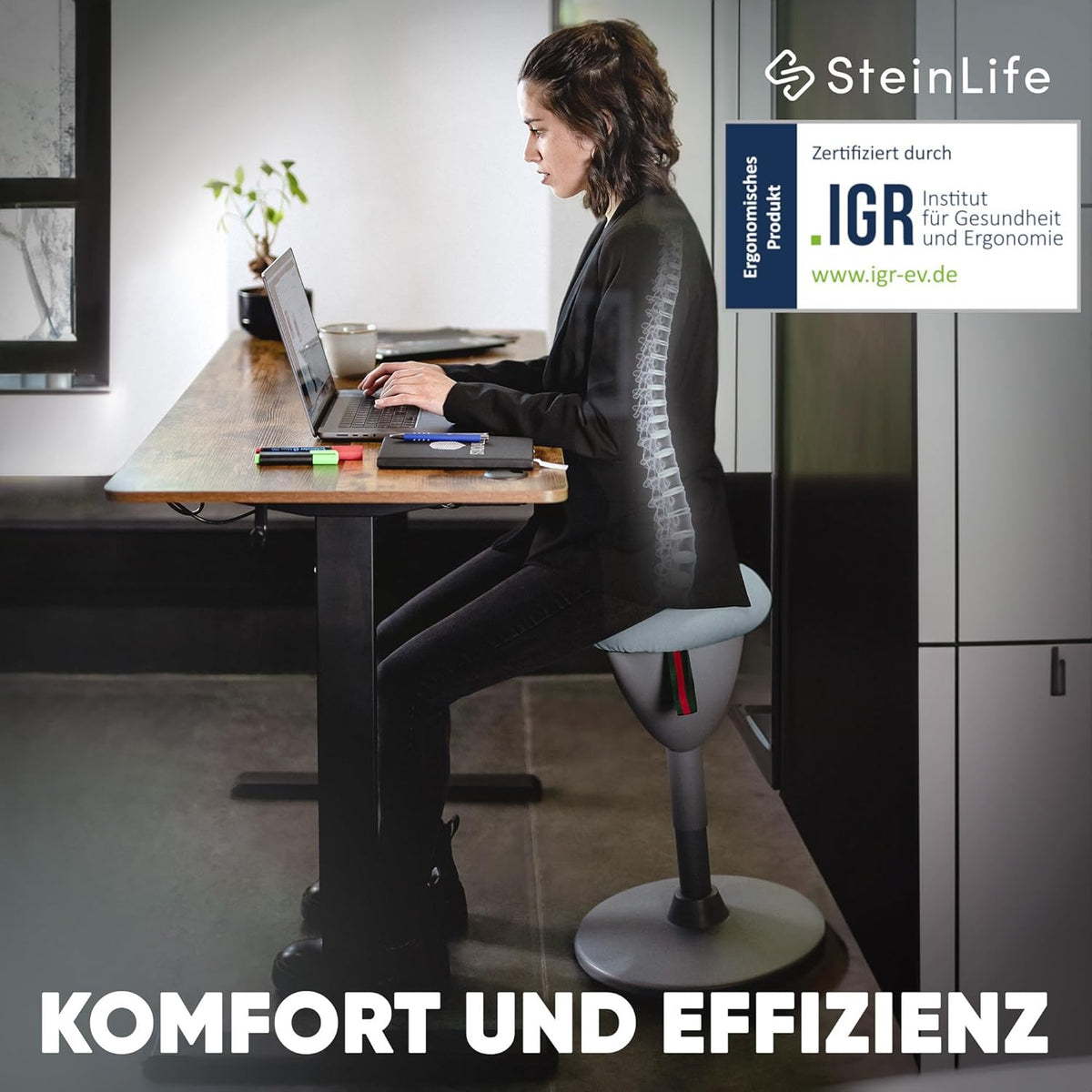 Taburete de oficina ergonómico [GANADOR DEL TEST] Taburete de pie regulable en altura [58-83 cm] Taburete ergonómico para oficina [efecto oscilante] Taburete oscilante Taburete de asiento | Taburete de trabajo antideslizante redondo