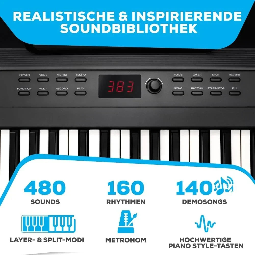 Teclado de piano digital de 88 teclas RECITALPLAY con 480 sonidos, USB-MIDI, altavoces y set de accesorios