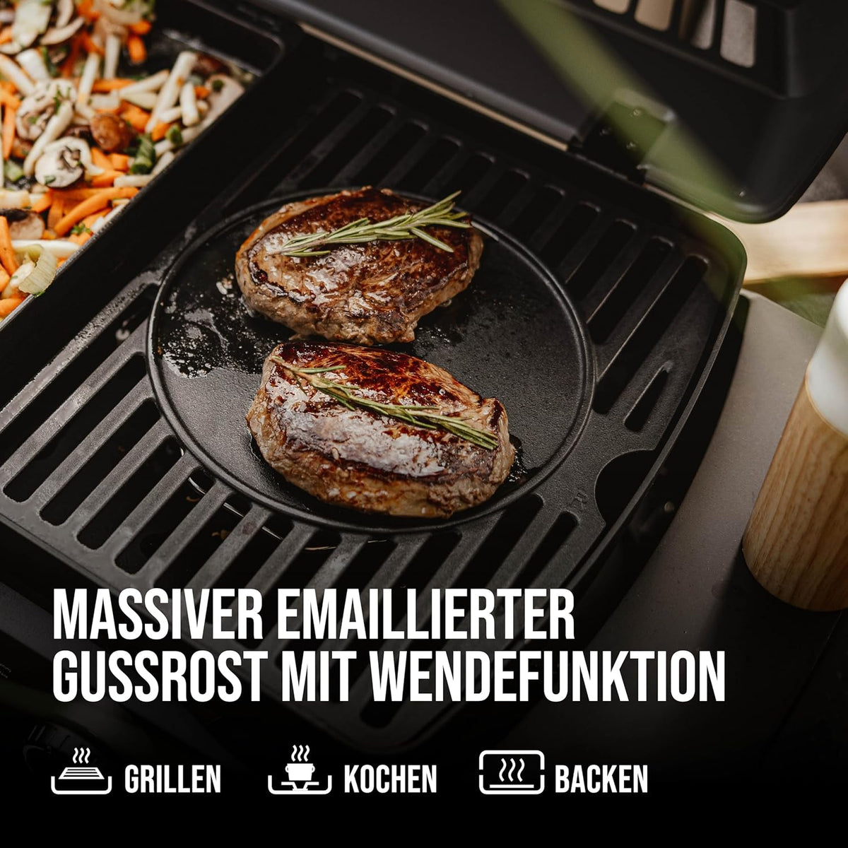 EndersGasgrill Urban II Pro, parrilla de mesa, función de asado, cocción y horneado, 2 quemadores de acero inoxidable, con termómetro para parrilla, parrilla para balcón y camping, carcasa de aluminio fundido, rejilla de hierro fundido, #2062