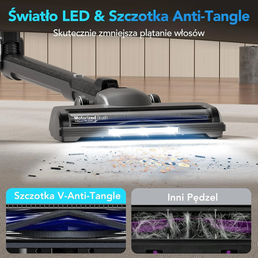 Greenote GSC80 Bezprzewodowy Odkurzacz Pionowy 45KPa/600W, ze Stacją Ładowania, Czas Pracy do 60 Min, Składana Rura, Ekran Dotykowy, Szczotka Anti-Tangle do Sierści Zwierząt, Dywany i Twarde Podłogi