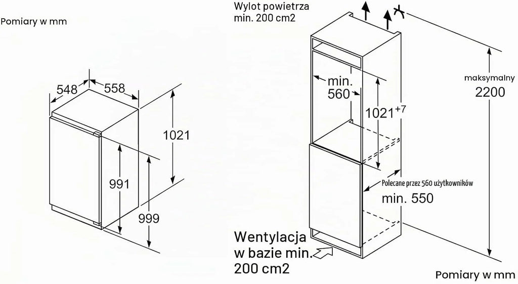 Bosch Seria 6 KIL32ADD1 lodówka do zabudowy z zamrażarką 102,1 x 55,8 cm