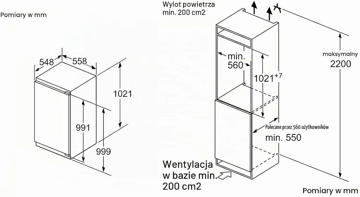Bosch Seria 6 KIL32ADD1 lodówka do zabudowy z zamrażarką 102,1 x 55,8 cm